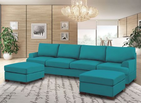Harvey Large U Shape Sofa in Plush Velvet with 2 Footstools