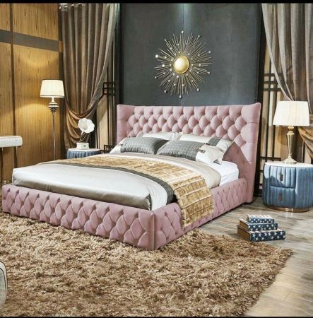 Rosetta Bed Double Plush Velvet Pink